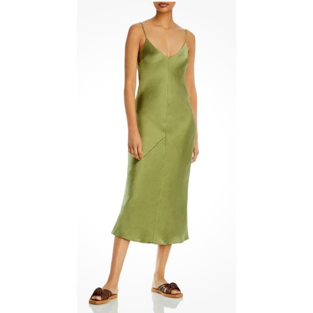 Line & Dot Revolve Dolly Satin Midi Dress Women Medium Green Y2K Long Cami Sexy